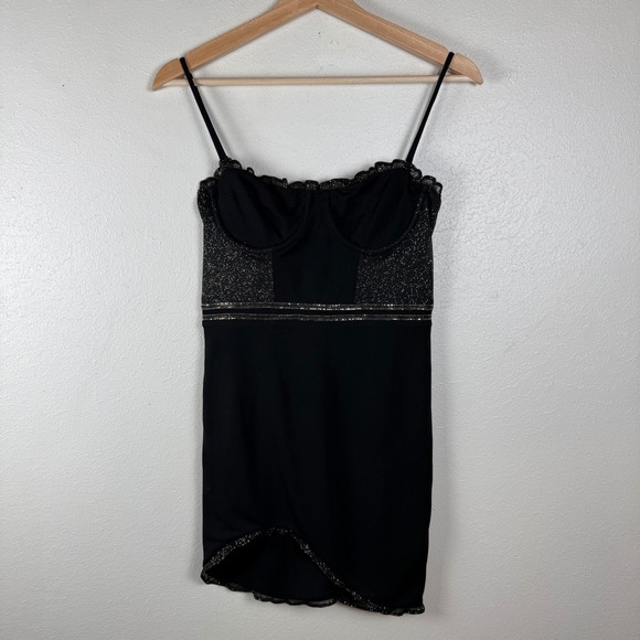 h:ours Dresses & Skirts - h:ours Black Glitter Bustier Mini Dress Asymmetrical Hem Size S Underwire Cup